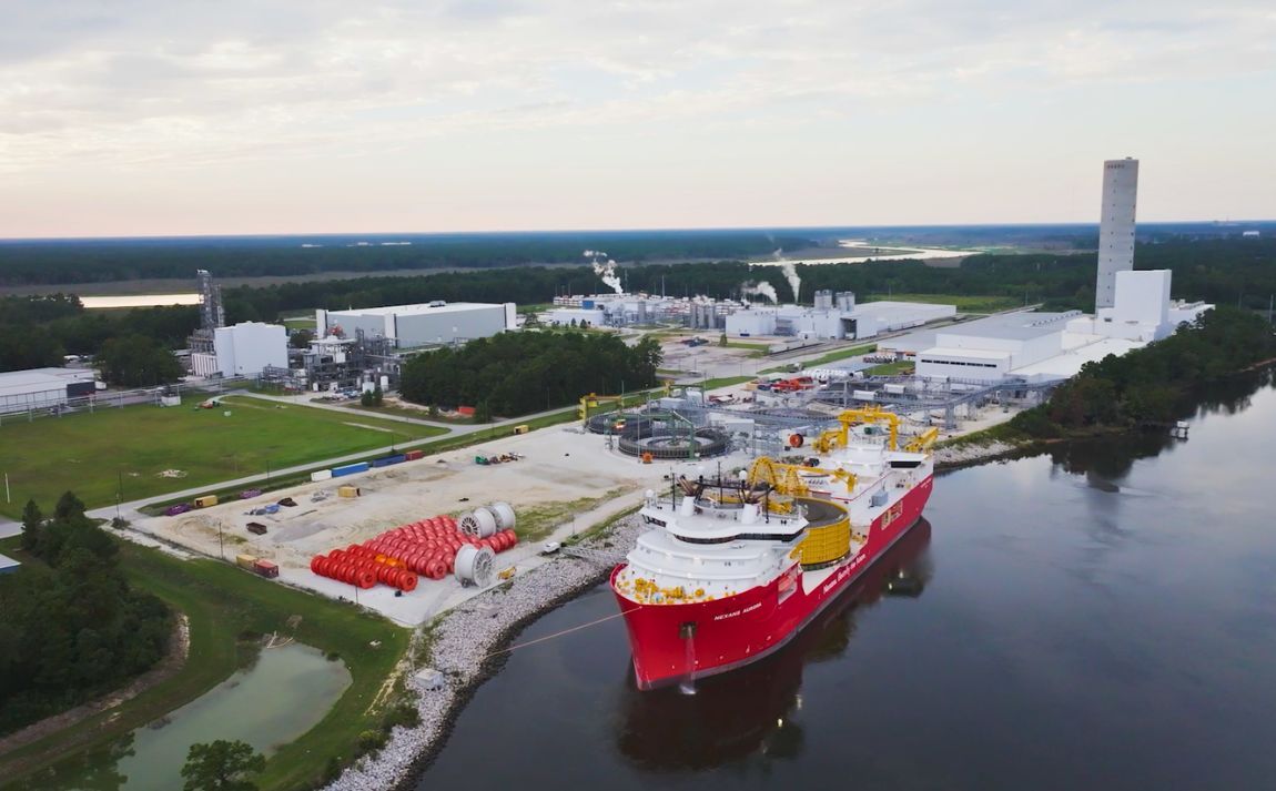 Nexans Aurora at Charleston facility with subsea cable for Malta-Sicily second interconnector