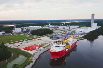 Nexans Aurora at Charleston facility with subsea cable for Malta-Sicily second interconnector